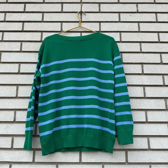 NWT LOFT Striped Drop Shoulder Boatneck Sweater Kelly Green Light Blue - Picture 11 of 13